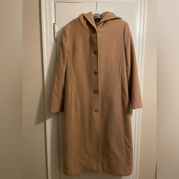 Jones New York Tan Camel Wool Cashmere Blend Long Hooded Coat Size 10 - Picture 1 of 16
